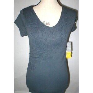 New Womens Athleta S Top Bra Yama Tee Dark Gray SS Laser Design NWOT Anti stink